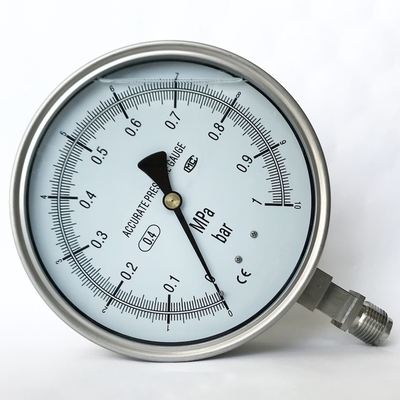 Đồng hồ đo áp suất 10 bar Kết nối dưới cùng Ss316 160mm 1 MPa Thử nghiệm áp kế