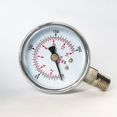 Đồng hồ đo áp suất 200 Psi dưới đáy Đồng thau thép mạ Chrome Bên trong Đồng hồ đo áp suất 50mm