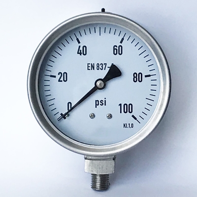 Đồng hồ đo áp suất loại rắn phía trước KL 1.0 100 Psi 100mm