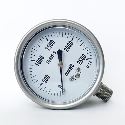Đồng hồ đo áp suất dạng viên nang bằng thép không gỉ 304 Ss 63mm Đồng hồ đo áp suất 2500 MmWC
