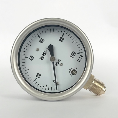 Đồng hồ đo áp suất dạng viên nang bằng thép không gỉ 304 SUS 100 Mbar 63mm Đồng hồ đo áp suất thấp