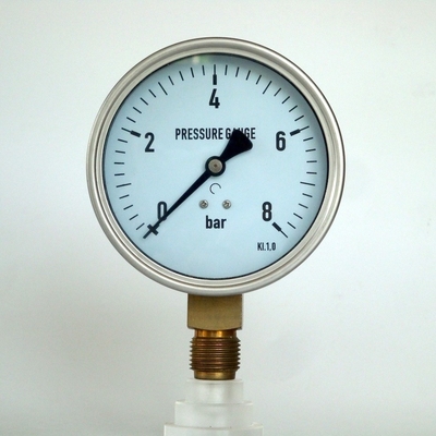 Đồng hồ đo áp suất trường hợp bằng thép không gỉ 100mm Áp kế đồng thau bên trong 8 thanh