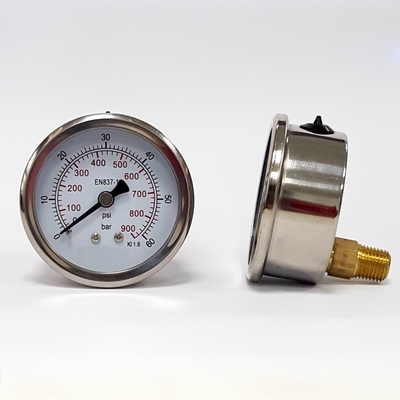 Đồng hồ đo áp suất đầy chất lỏng 63mm Bộ phận làm ướt bằng đồng thau Áp kế 60 Bar 1/4 BSP