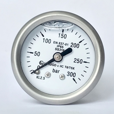 Đồng hồ đo áp suất đầy chất lỏng 1/8 NPT 300 Bar 1,5 inch Ss316 Bộ phận được làm ướt