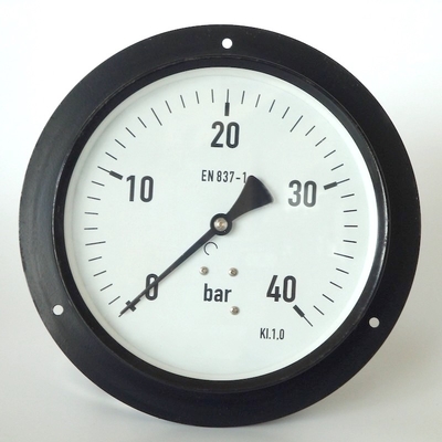 Đồng hồ đo áp suất tiện ích 150mm màu trắng 40 Bar Đồng hồ đo áp suất ống Bourdon Vỏ thép đen