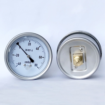 Đồng thau bên trong Máy đo áp suất mặt sau 80 CmH2O Đồng hồ đo áp suất Ss316